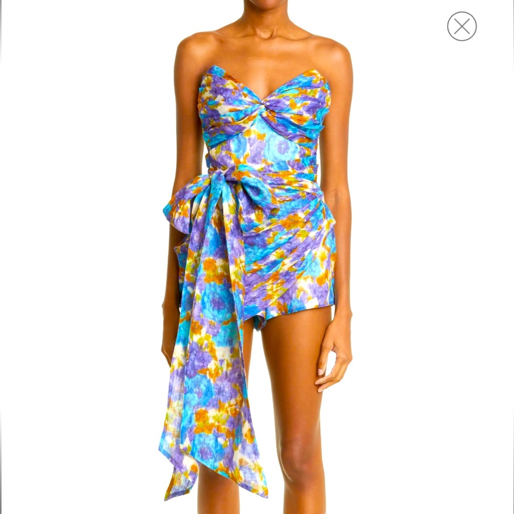 ZIMMERMAN High Tide Strapless Linen & Silk Wrap Romper - Sz 4
